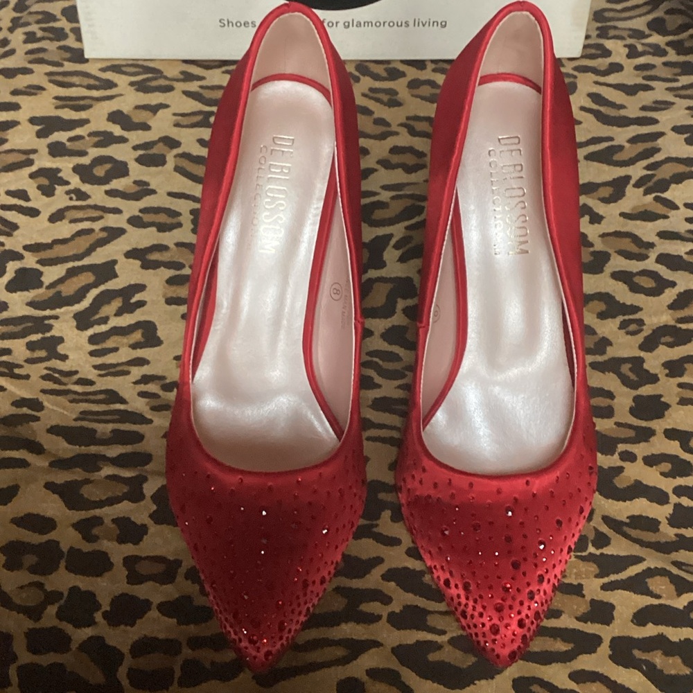 Red Heels with Rhinestone Detail - Picture 3 of 9